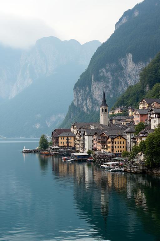 Malerischer Blick auf das Dorf Hallstatt am See