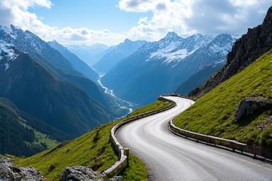 Auto fährt auf der kurvenreichen Großglockner Hochalpenstraße